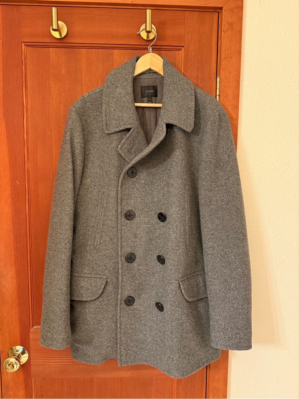 J.Crew Grey Wool-Blend Dock Peacoat - Large Tall